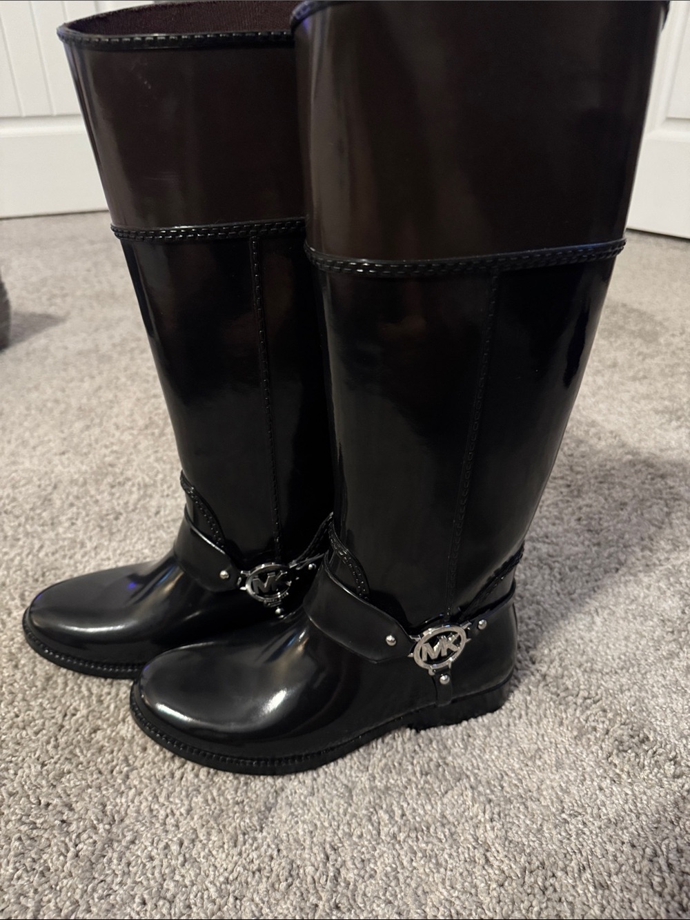 Michael Kors Black Glossy Knee-High Rain Boots